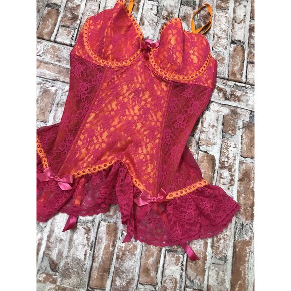 2006 Victoria’s Secret Sexy Little Things HOT PINK Sheer Ribbon Garter Cami 36C - Picture 3 of 9